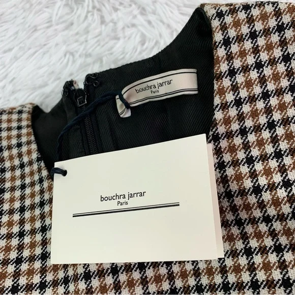 NWT Bouchra Jarra Paris 3/4 sleeve 100% wool houndstooth shift dress crew neck